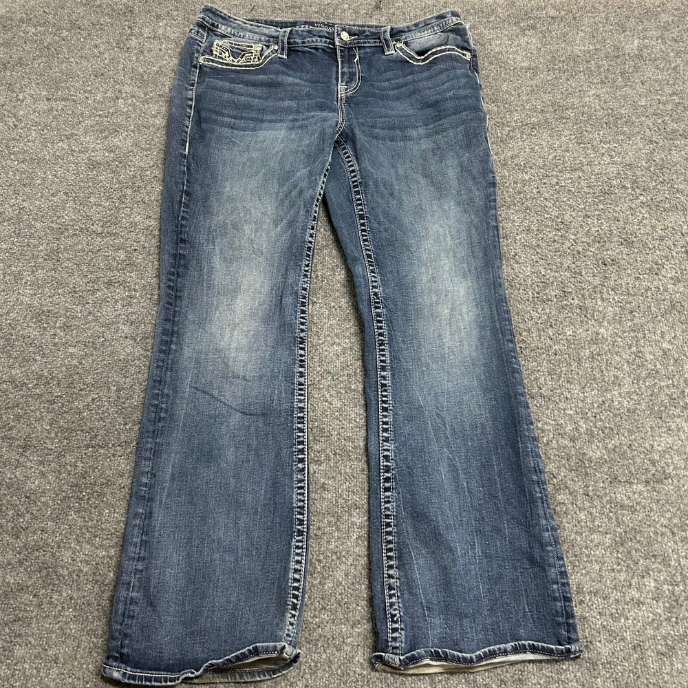 Vigoss Jeans Womens Size 16 Blue Bootcut Embellished Pocket Contrast Stitching